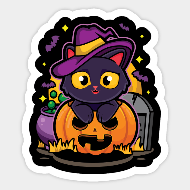 Cute Halloween Pumpkin Cat Sticker by ultraelectrogalacticshop